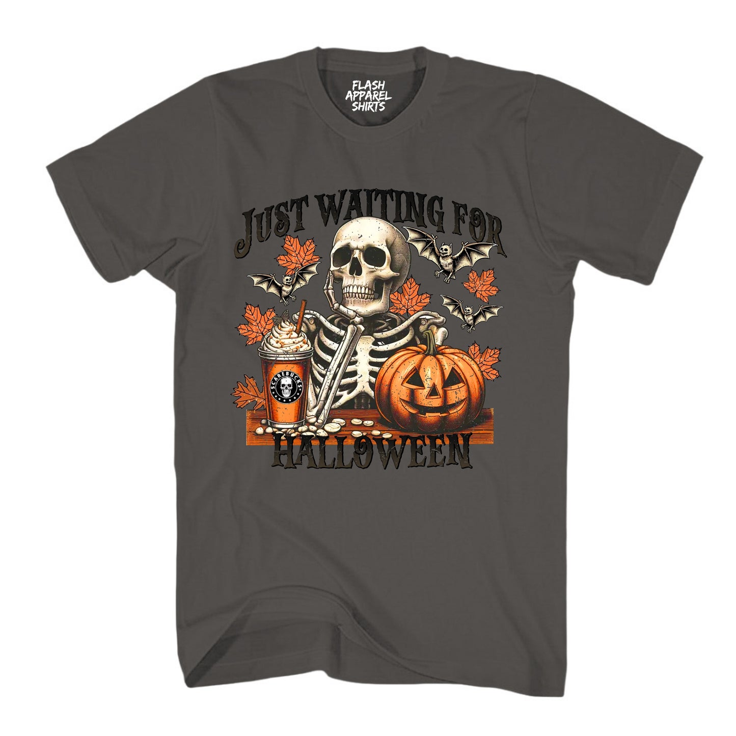 Halloween Just Waiting for Halloween Shirt Unisex Vintage Retro Skeleton Pumpkin Spooky Scary Funny Tee Costume T-Shirt Novelty Gift T Shirt