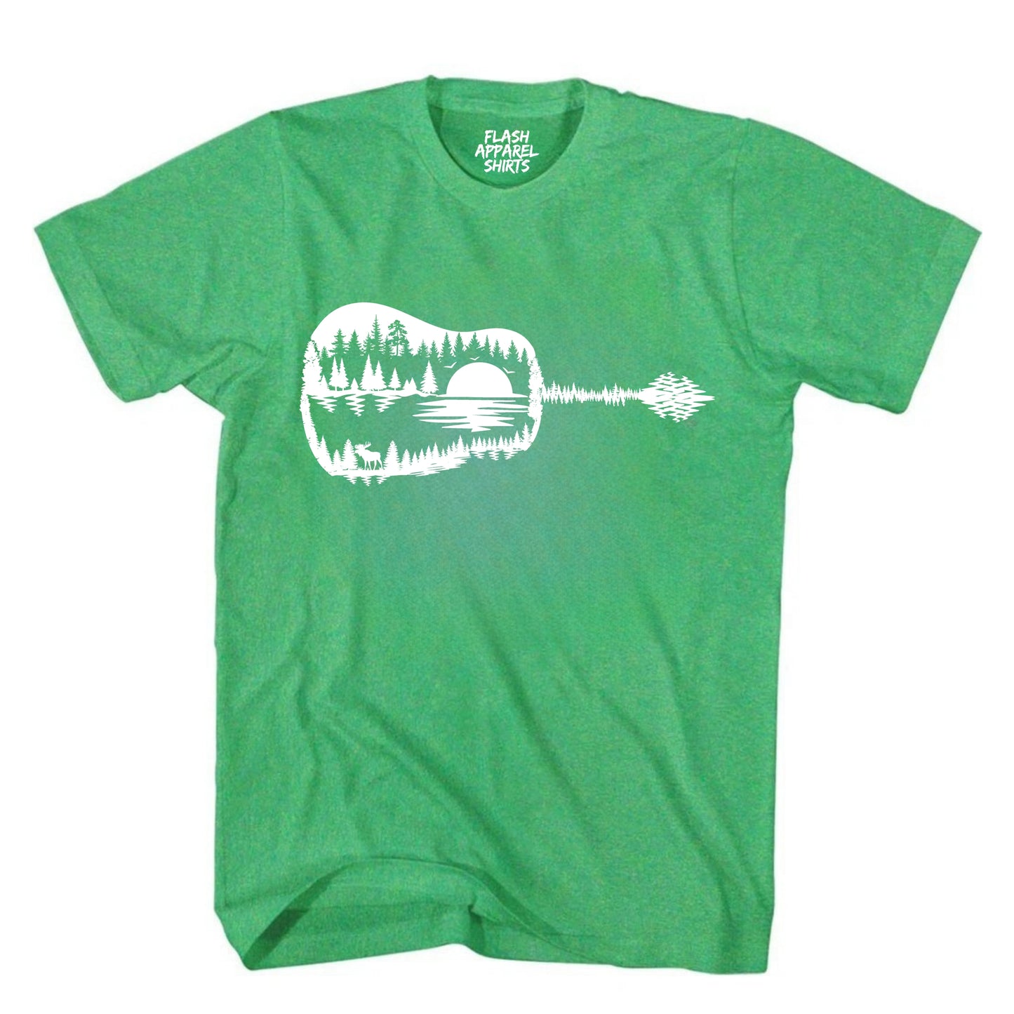 Guitar Lake Shadow Shirt Love Guitar Musician Reflection Water Moon Wilderness T-Shirt Novelty Tee White