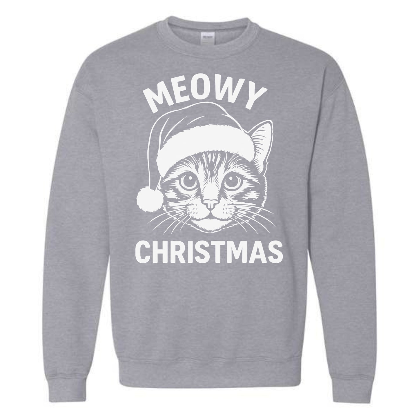 Merry Christmas Cat Novelty Crewneck Sweatshirt Meowy Christmas Funny Unisex Holiday Sweater Spirit Pullover Party Gift Size Small to 5XL