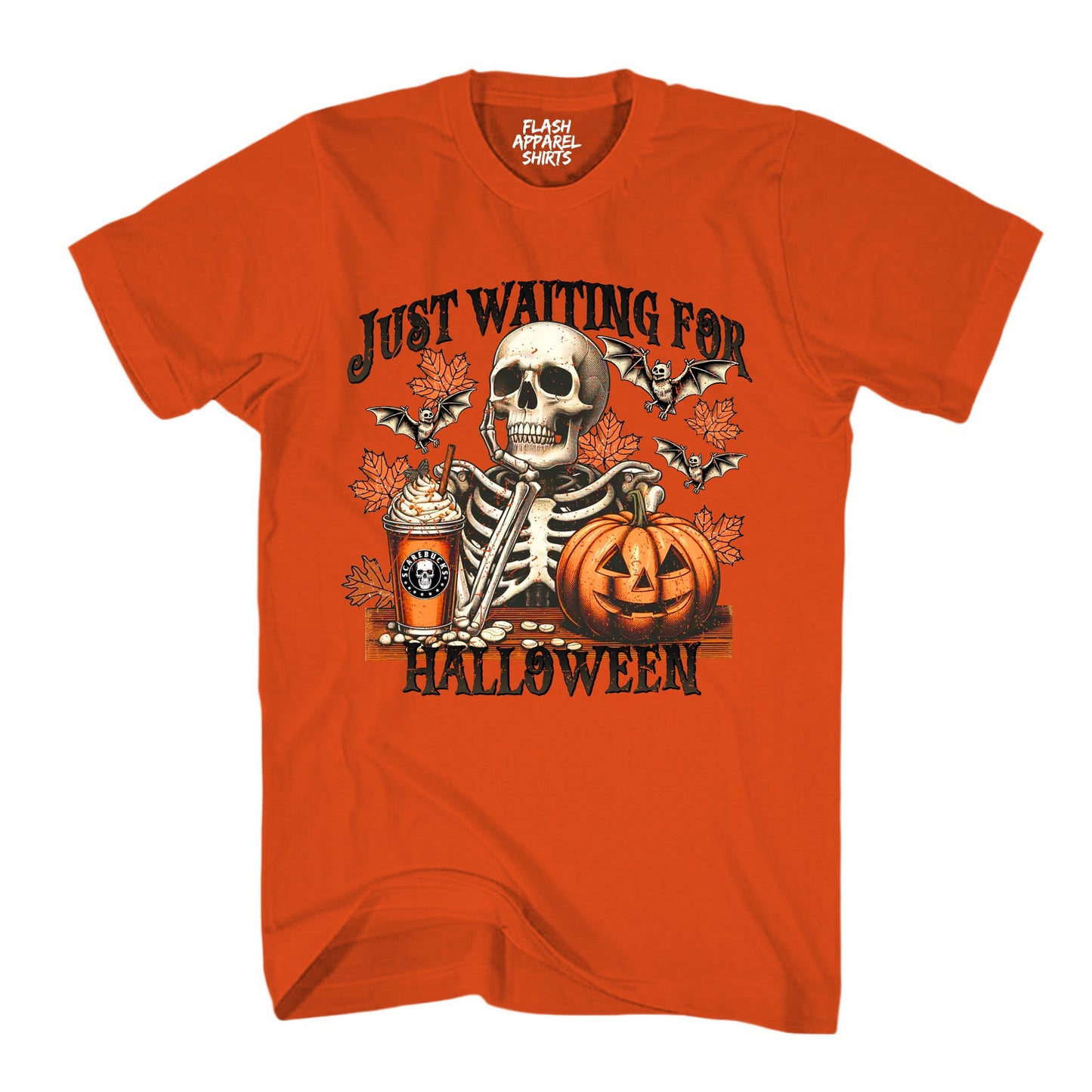 Halloween Just Waiting for Halloween Shirt Unisex Vintage Retro Skeleton Pumpkin Spooky Scary Funny Tee Costume T-Shirt Novelty Gift T Shirt