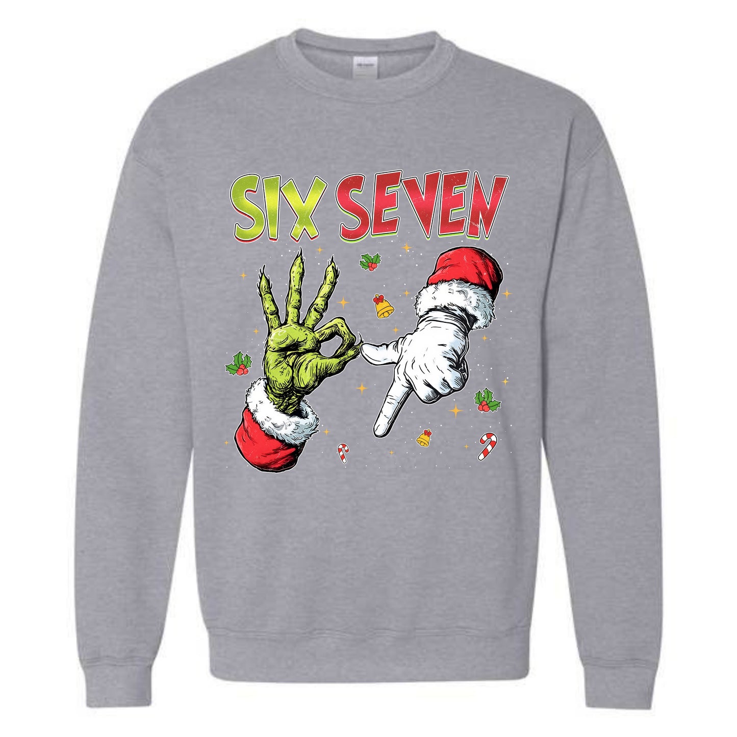 Merry Christmas 6 7 Six Seven Novelty Crewneck Sweatshirt Funny Unisex Holiday Gen Z Sweater Spirit Party Gift Pullover Size Small to 5XL