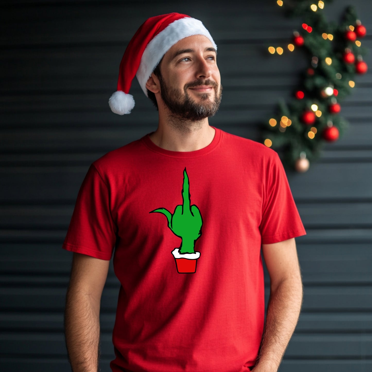 Christmas Green Finger Holiday T-Shirt Middle Finger Shirt Novelty Tee Small to 5XL