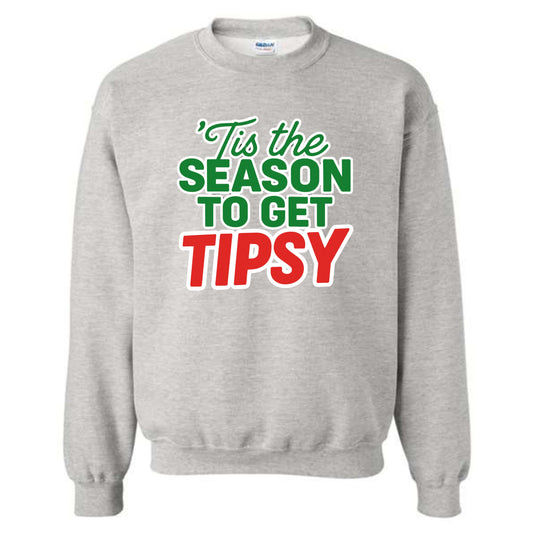 Merry Christmas Novelty Crewneck Sweatshirt Tis The Season To Get Tipsy Funny Unisex Holiday Sweater Spirit Pullover Party Gift Size Small to 5XL