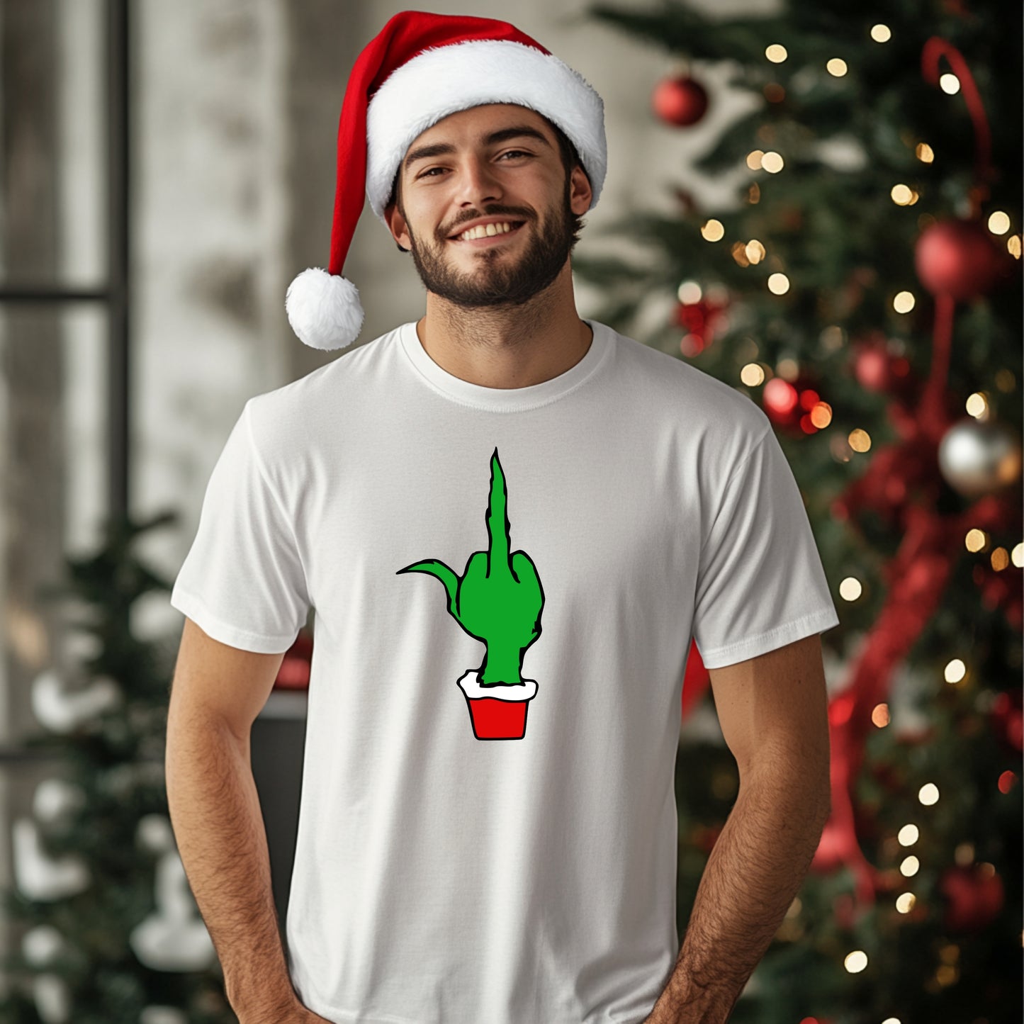 Funny Elf Shirt Green Finger Holiday Style Family Christmas Tee Costume T-Shirt