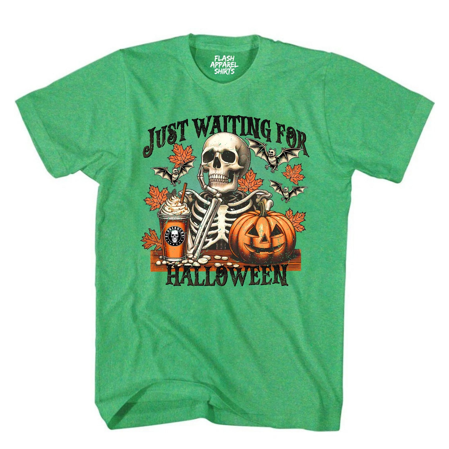 Halloween Just Waiting for Halloween Shirt Unisex Vintage Retro Skeleton Pumpkin Spooky Scary Funny Tee Costume T-Shirt Novelty Gift T Shirt