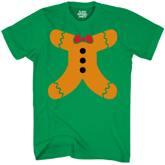 Merry Christmas Gingerbread Man Body Costume Shirt Unisex T-Shirt Holiday Spirit Novelty Tee Party Size Small to 5XL