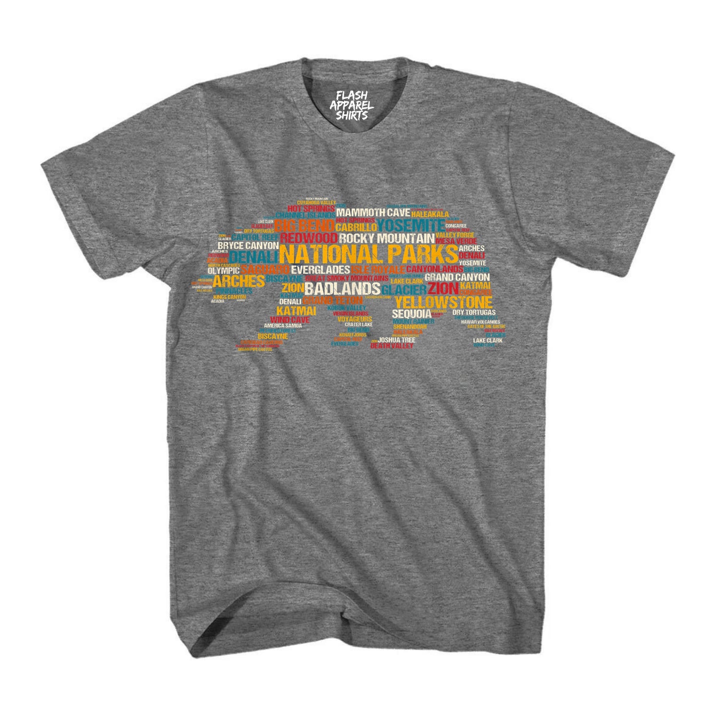 National Parks Shirt USA Park List Word Cloud Bear Camping & Hiking T-Shirt Outdoor Wildlife Nature Tee