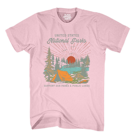 USA National Parks Shirt Support our Parks & Public Land Trees Tent Camping & Hiking T-Shirt Outdoor Wildlife Nature Tee