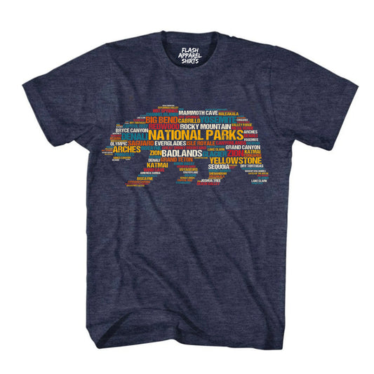 National Parks Shirt USA Park List Word Cloud Bear Camping & Hiking T-Shirt Outdoor Wildlife Nature Tee
