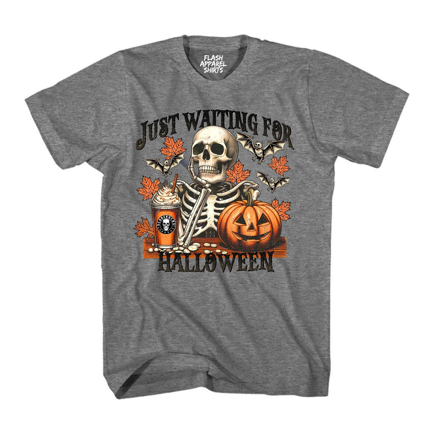 Halloween Just Waiting for Halloween Shirt Unisex Vintage Retro Skeleton Pumpkin Spooky Scary Funny Tee Costume T-Shirt Novelty Gift T Shirt