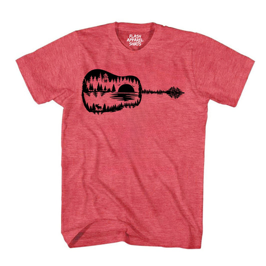 Guitar Lake Shadow Shirt Love Guitar Musician Reflection Water Moon Wilderness T-Shirt Novelty Tee Black