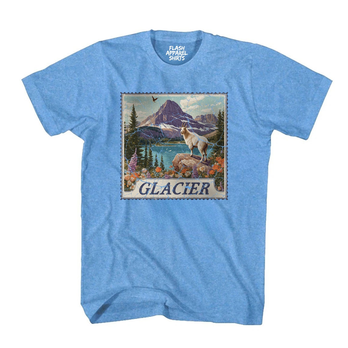 Glacier National Park Shirt Montana Stamp TShirt USA Camping Hiking T-Shirt Outdoor Wildlife Nature Tee Small to 5XL