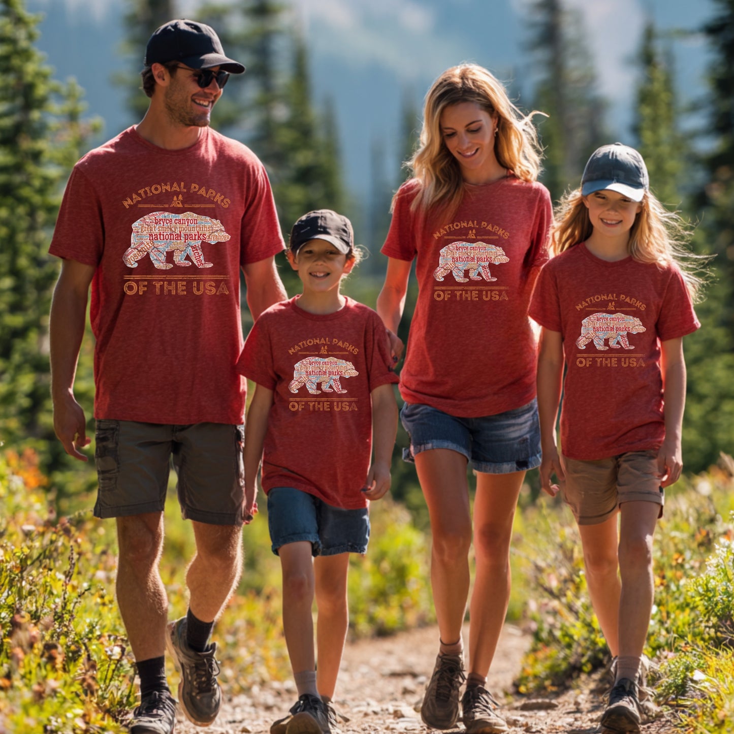 National Parks Shirt USA Park Map Walking Bear Camping & Hiking T-Shirt Outdoor Wildlife Nature Tee