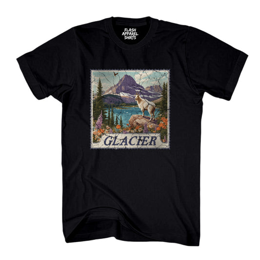 Glacier National Park Shirt Montana Stamp TShirt USA Camping Hiking T-Shirt Outdoor Wildlife Nature Tee Small to 5XL
