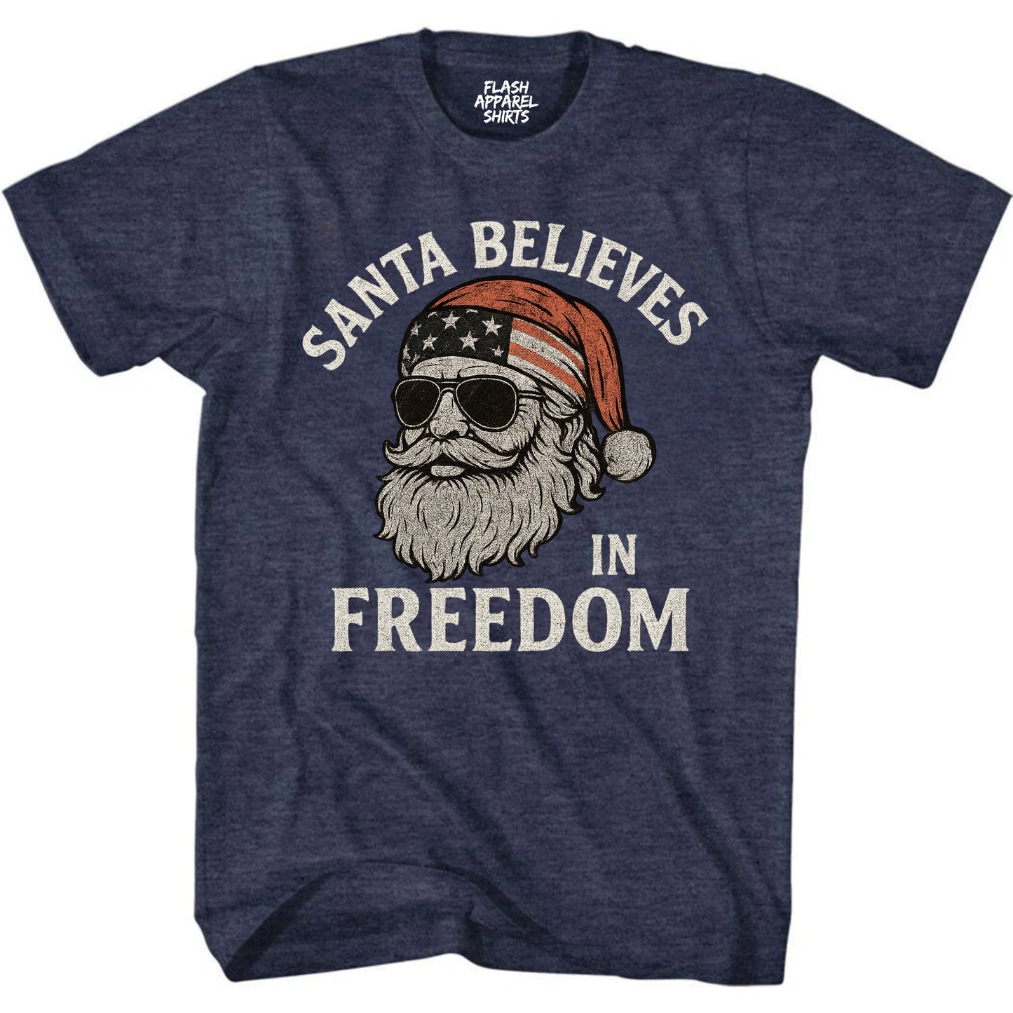 Merry Christmas Santa Believes in Freedom Shirt USA Patriotic America Vintage T-Shirt Novelty Funny Unisex Holiday Spirit Tee Party Gift Size Small to 5XL