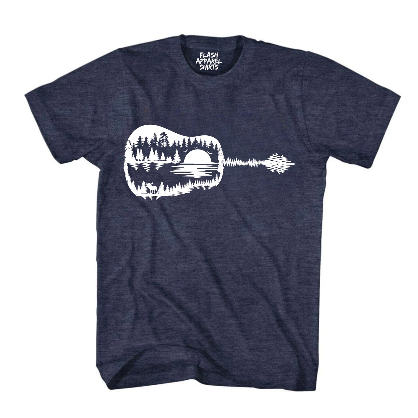 Guitar Lake Shadow Shirt Love Guitar Musician Reflection Water Moon Wilderness T-Shirt Novelty Tee White