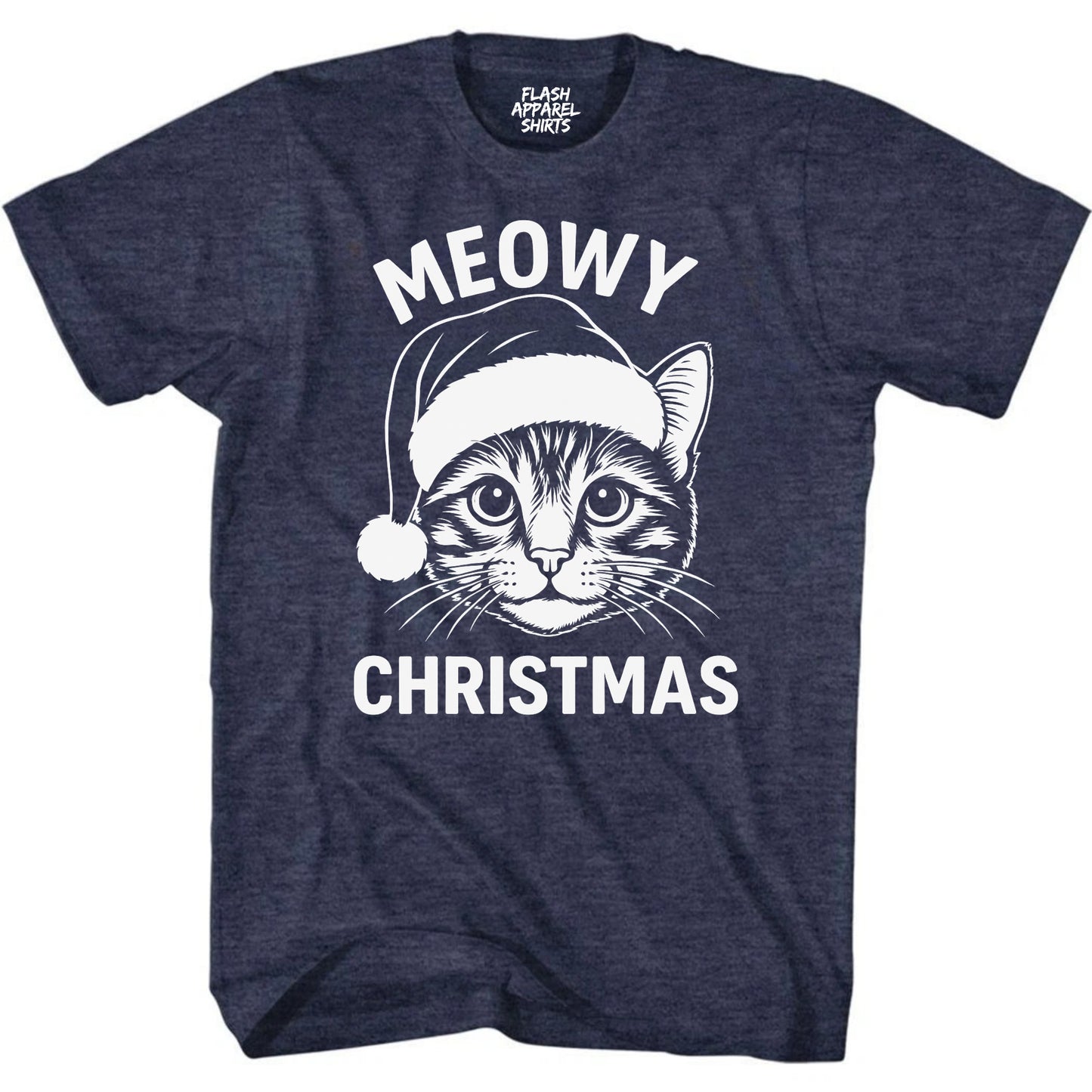 Merry Christmas Cat Novelty Shirt Meowy Christmas Funny Unisex Holiday T-Shirt Spirit Tee Party Gift Size Small to 5XL