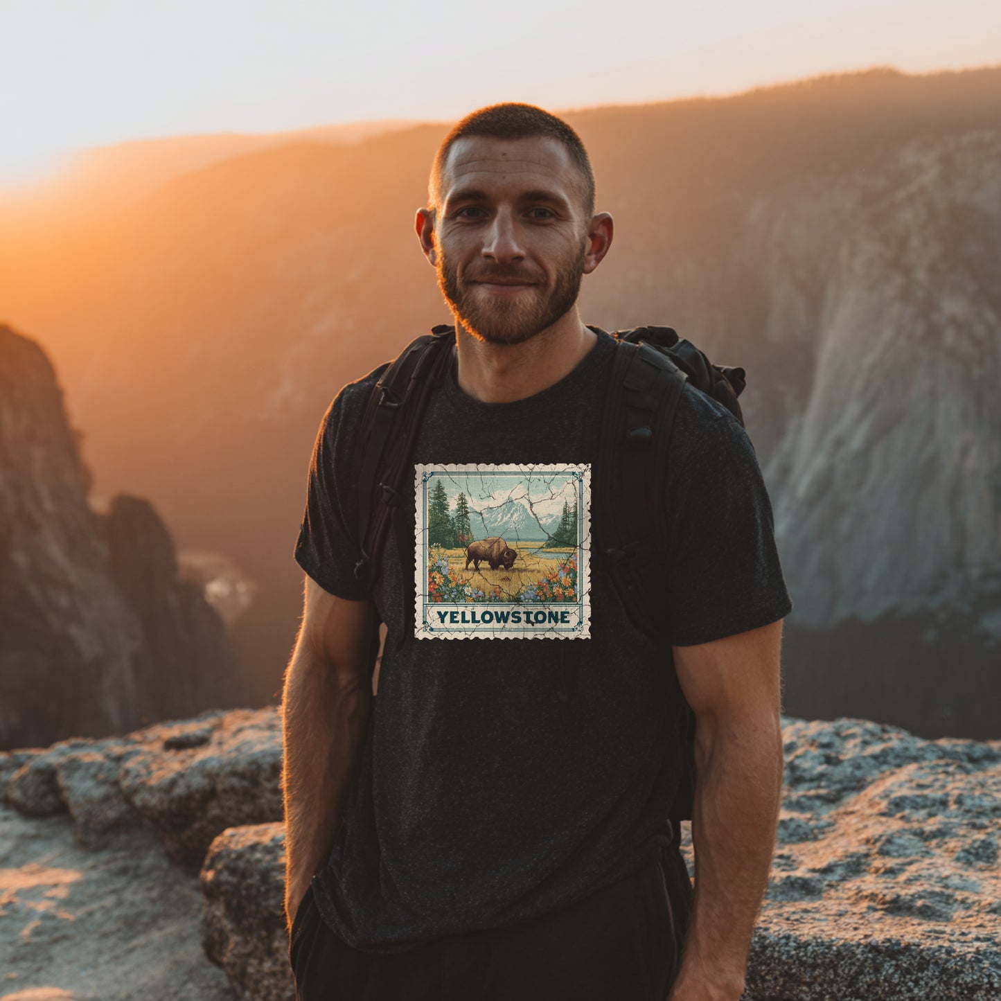 Yellowstone National Park Wyoming Souvenir Shirt Stamp TShirt USA Camping Hiking T-Shirt Outdoor Wildlife Nature Tee