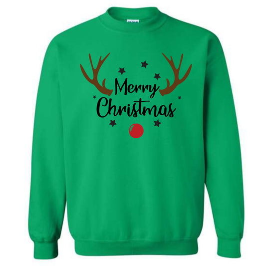 Merry Christmas Reindeer Costume Crewneck Sweatshirt Unisex Sweater Holiday Spirit Novelty Party Size Small to 5XL