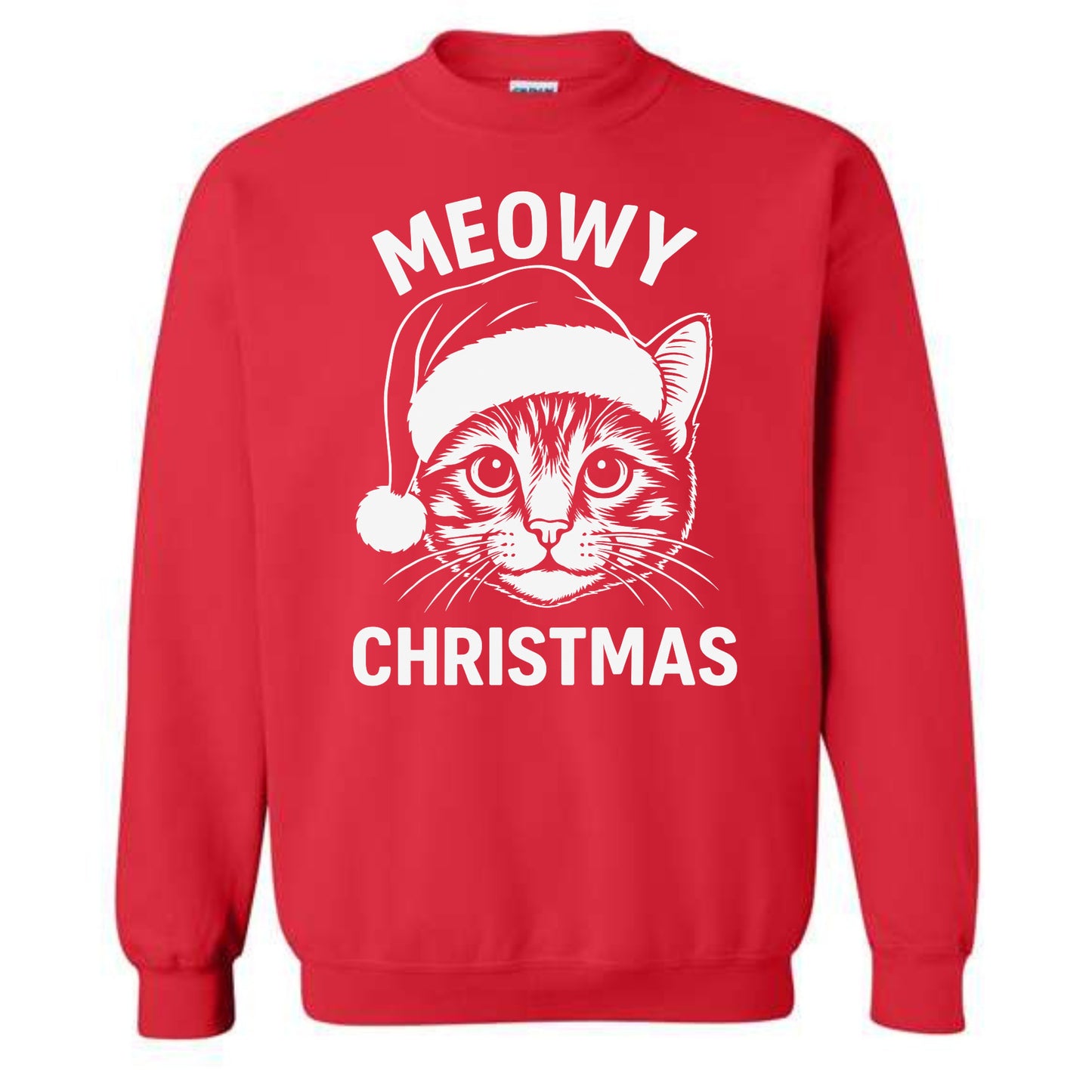 Merry Christmas Cat Novelty Crewneck Sweatshirt Meowy Christmas Funny Unisex Holiday Sweater Spirit Pullover Party Gift Size Small to 5XL