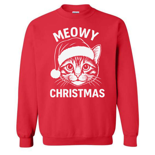 Merry Christmas Cat Novelty Crewneck Sweatshirt Meowy Christmas Funny Unisex Holiday Sweater Spirit Pullover Party Gift Size Small to 5XL