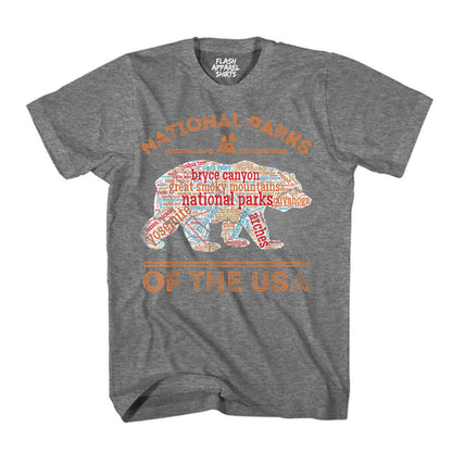 National Parks Shirt USA Park Map Walking Bear Camping & Hiking T-Shirt Outdoor Wildlife Nature Tee