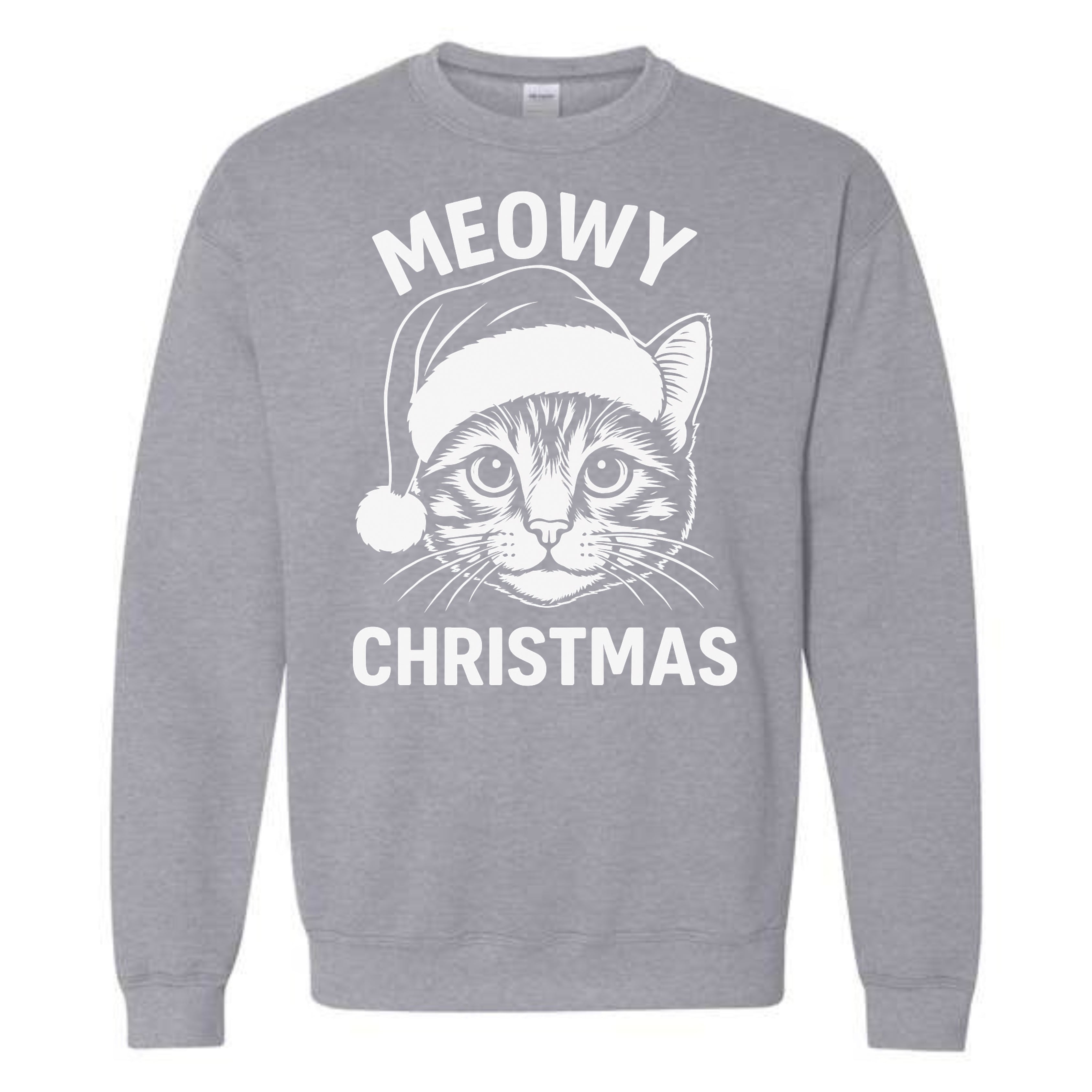 Merry Christmas Cat Novelty Crewneck Sweatshirt Meowy Christmas Funny Unisex Holiday Sweater Spirit Pullover Party Gift Size Small to 5XL