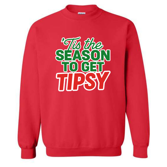 Merry Christmas Novelty Crewneck Sweatshirt Tis The Season To Get Tipsy Funny Unisex Holiday Sweater Spirit Pullover Party Gift Size Small to 5XL