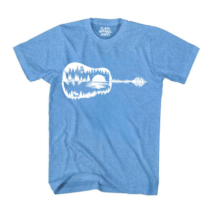 Guitar Lake Shadow Shirt Love Guitar Musician Reflection Water Moon Wilderness T-Shirt Novelty Tee White