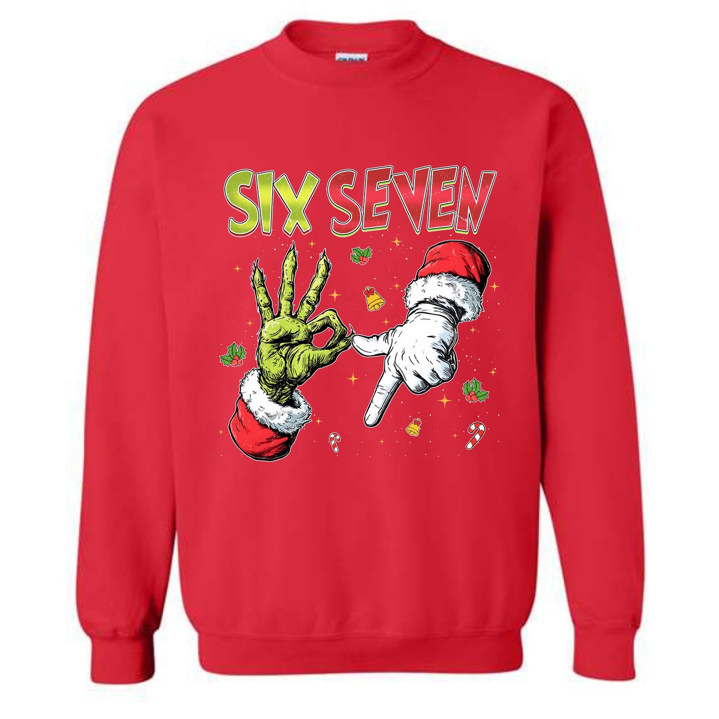 Merry Christmas 6 7 Six Seven Novelty Crewneck Sweatshirt Funny Unisex Holiday Gen Z Sweater Spirit Party Gift Pullover Size Small to 5XL