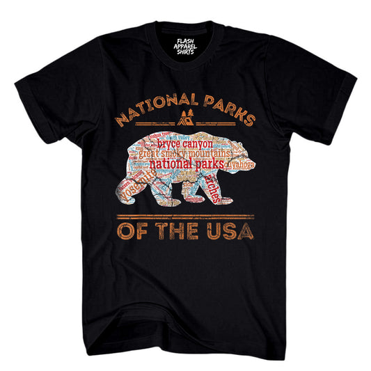 National Parks Shirt USA Park Map Walking Bear Camping & Hiking T-Shirt Outdoor Wildlife Nature Tee