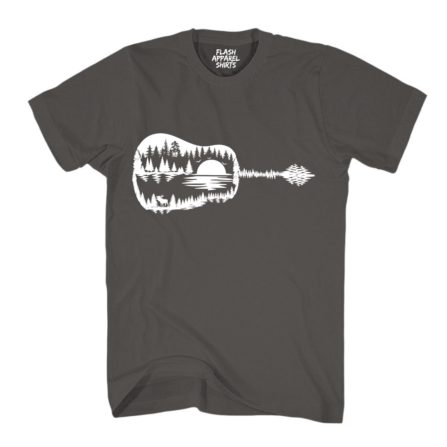 Guitar Lake Shadow Shirt Love Guitar Musician Reflection Water Moon Wilderness T-Shirt Novelty Tee White