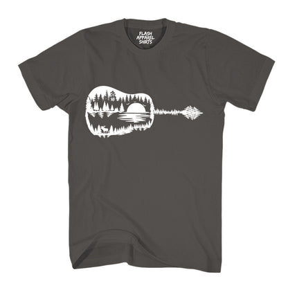 Guitar Lake Shadow Shirt Love Guitar Musician Reflection Water Moon Wilderness T-Shirt Novelty Tee White