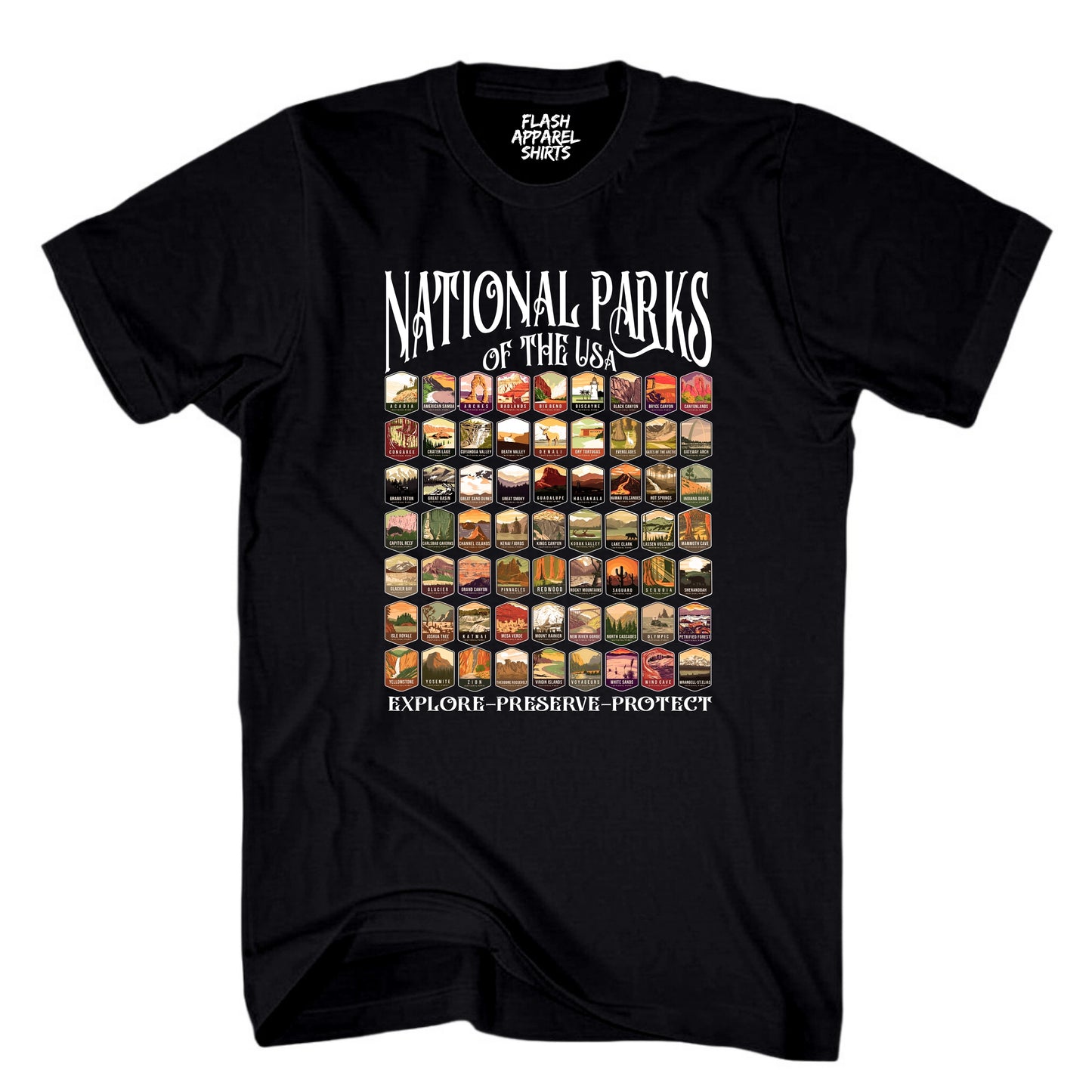 National Parks Shirt USA Explore Preserve Protect Park Collection Camping & Hiking T-Shirt Outdoor Wildlife Nature Tee
