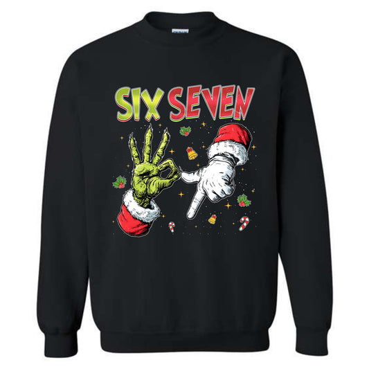 Merry Christmas 6 7 Six Seven Novelty Crewneck Sweatshirt Funny Unisex Holiday Gen Z Sweater Spirit Party Gift Pullover Size Small to 5XL