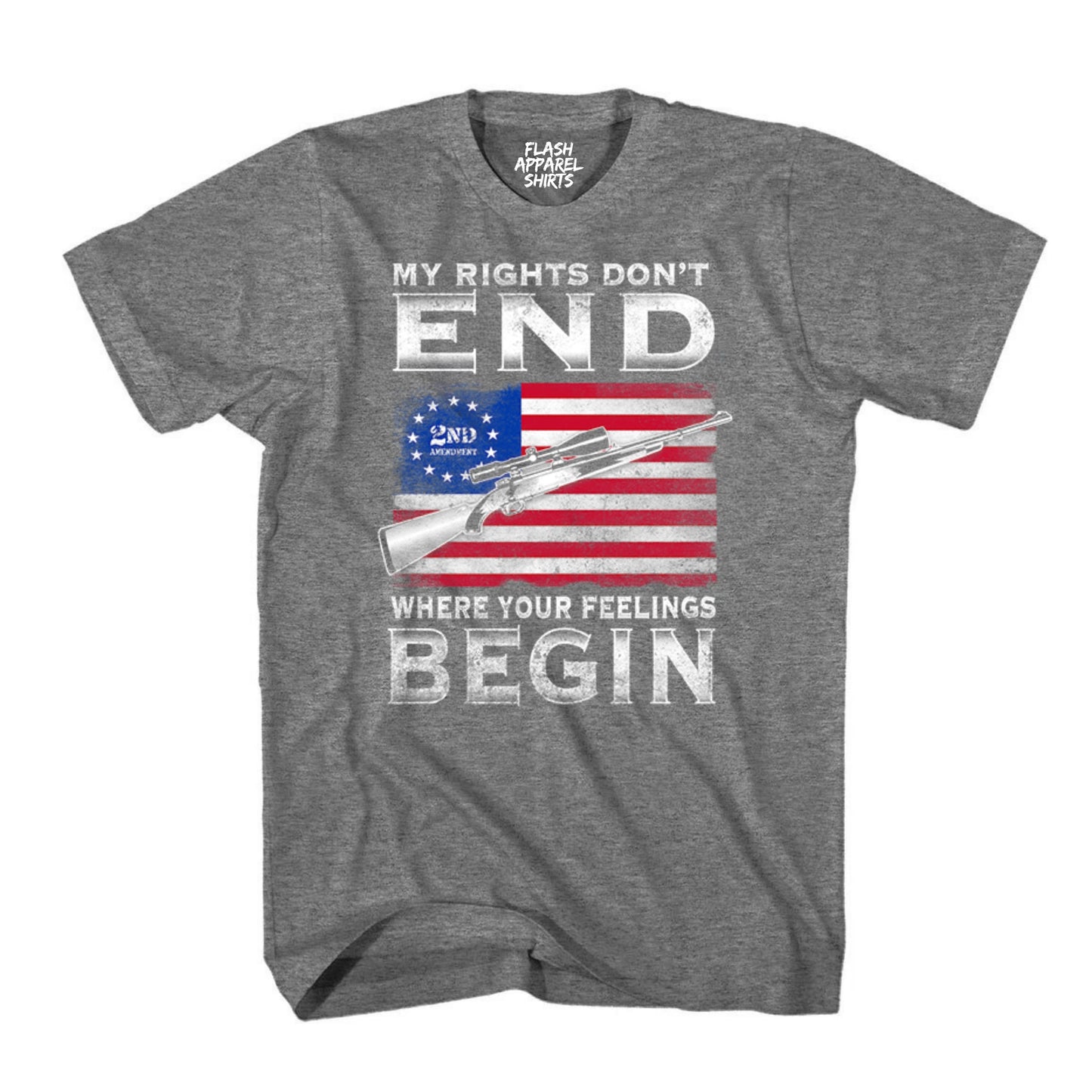 2nd Amendment My Rights Don't End Where Your Feelings Begin USA Flag Guns We the People T Shirt Patriotic Graphic Tee Shirt
