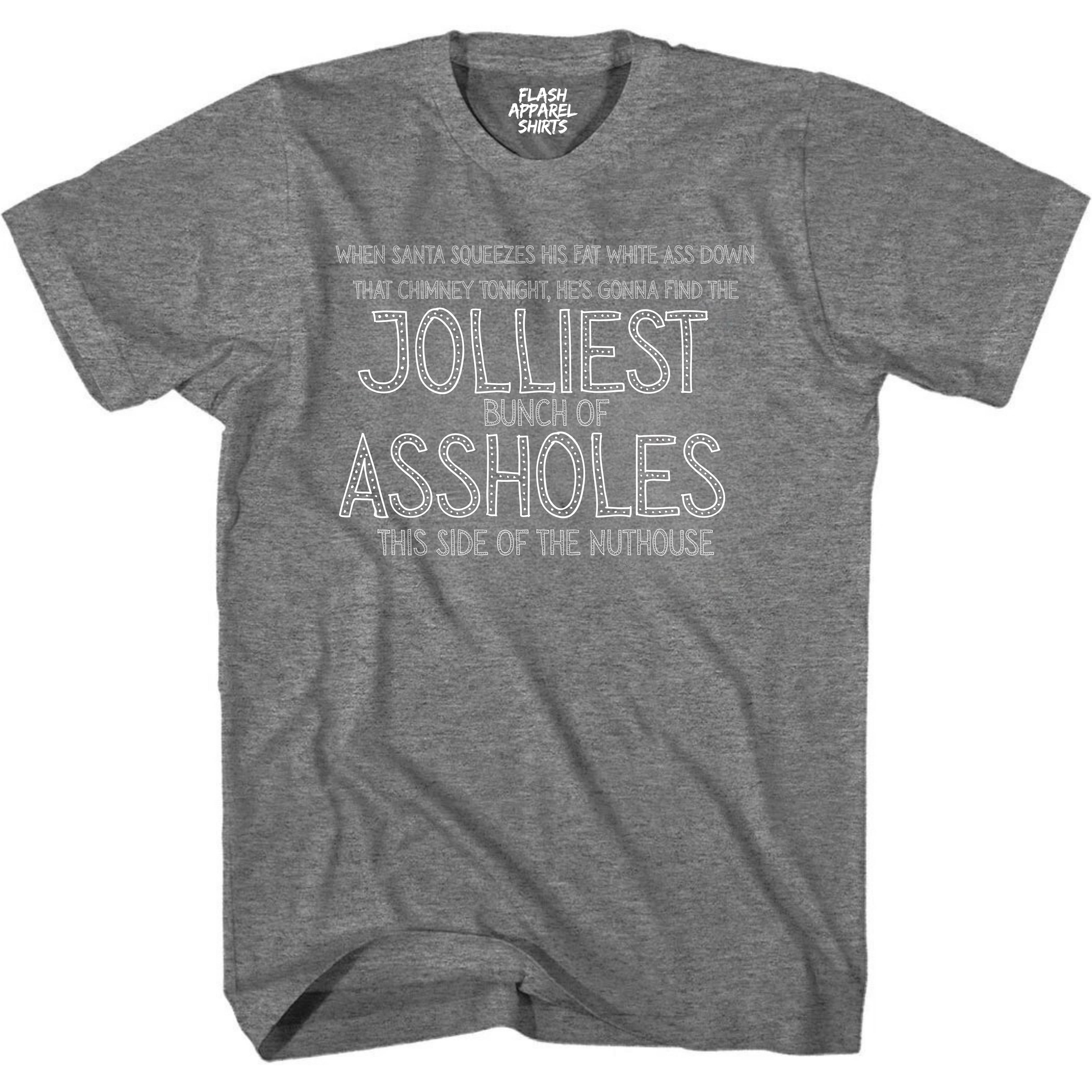 Mens Funny Christmas Shirts Jolliest Bunch of A Holes T-Shirt Funny Retro Vintage Tee Graphic Fathers Day Holiday Spirit Party Gift Small to 5XL
