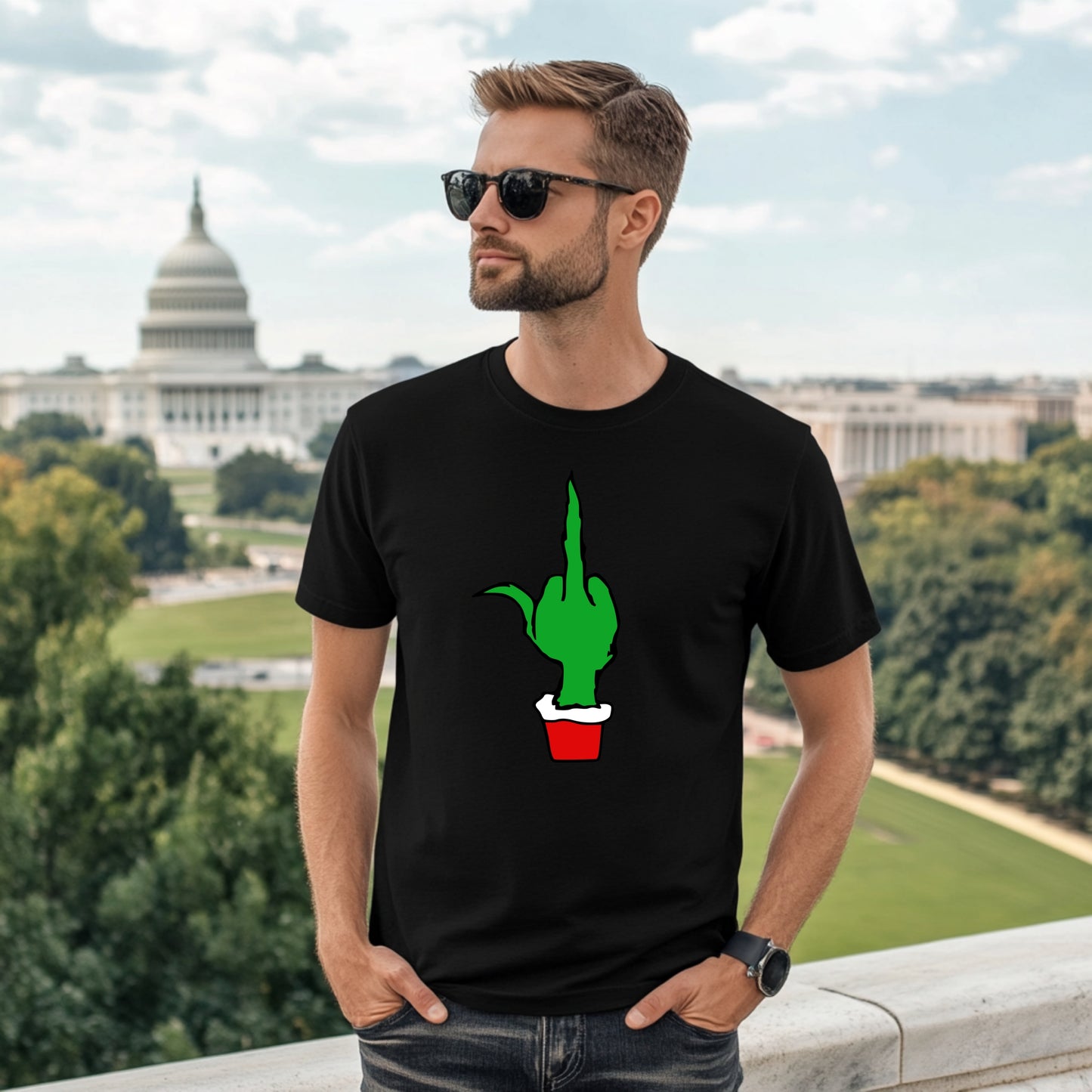 Funny Elf Shirt Green Finger Holiday Style Family Christmas Tee Costume T-Shirt