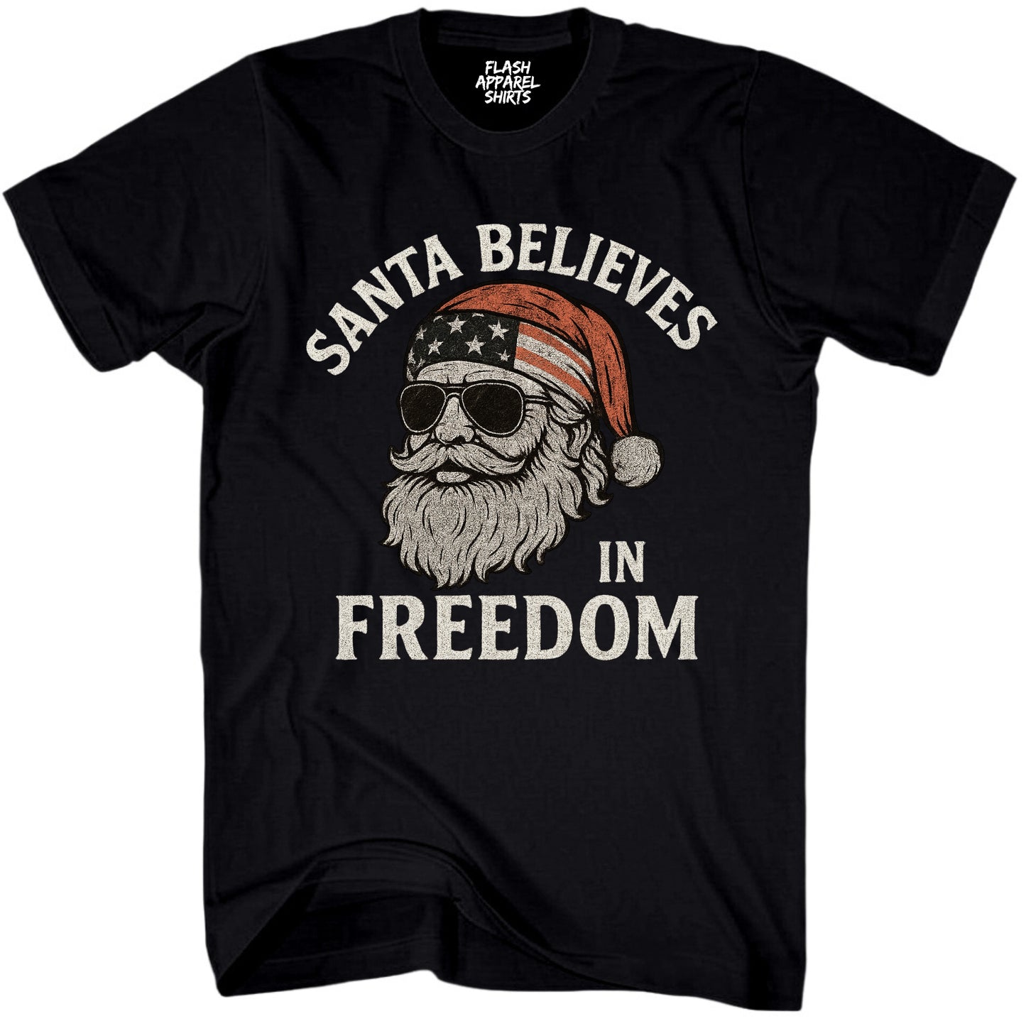 Merry Christmas Santa Believes in Freedom Shirt USA Patriotic America Vintage T-Shirt Novelty Funny Unisex Holiday Spirit Tee Party Gift Size Small to 5XL
