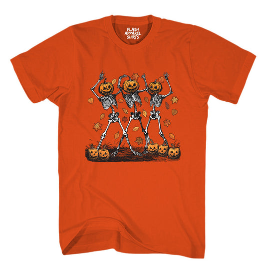 Halloween Pumpkin Skeleton Head Shirt Spooky Tee Dancing Retro Scary T-Shirt Novelty Gift T Shirt