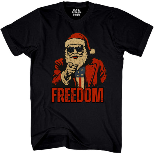 Merry Christmas Freedom Shirt Santa USA Patriotic America Vintage T-Shirt Novelty Funny Unisex Holiday Spirit Tee Party Gift Size Small to 5XL