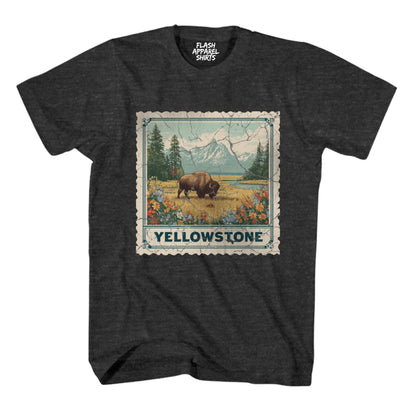 Yellowstone National Park Wyoming Souvenir Shirt Stamp TShirt USA Camping Hiking T-Shirt Outdoor Wildlife Nature Tee