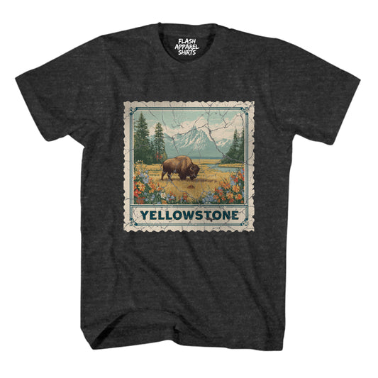 Yellowstone National Park Wyoming Souvenir Shirt Stamp TShirt USA Camping Hiking T-Shirt Outdoor Wildlife Nature Tee