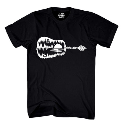 Guitar Lake Shadow Shirt Love Guitar Musician Reflection Water Moon Wilderness T-Shirt Novelty Tee White