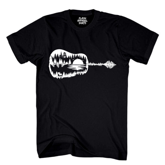 Guitar Lake Shadow Shirt Love Guitar Musician Reflection Water Moon Wilderness T-Shirt Novelty Tee White