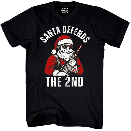 Merry Christmas Santa Defends the 2nd Amendment Shirt USA Patriotic America Vintage T-Shirt Novelty Funny Unisex Holiday Spirit Tee Party Gift Size Small to 5XL