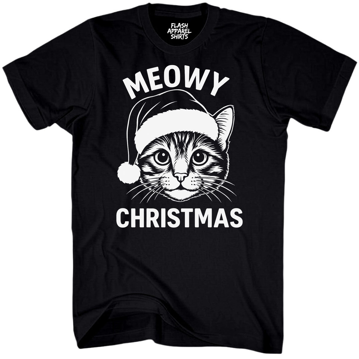 Merry Christmas Cat Novelty Shirt Meowy Christmas Funny Unisex Holiday T-Shirt Spirit Tee Party Gift Size Small to 5XL