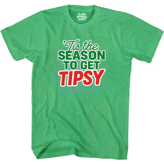 Merry Christmas Novelty Shirt Tis The Season To Get Tipsy Funny Unisex Holiday T-Shirt Spirit Tee Party Gift Size Small to 5XL