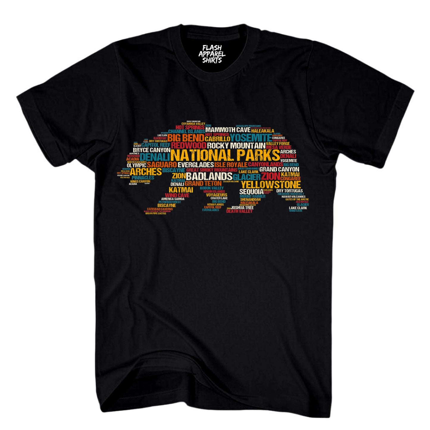 National Parks Shirt USA Park List Word Cloud Bear Camping & Hiking T-Shirt Outdoor Wildlife Nature Tee