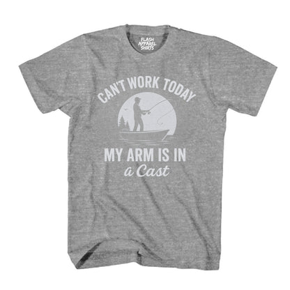 Mens Shirt Can't Work Today My Arm is in A Cast Funny Fishing T Shirt Novelty Gift Fathers Day T-Shirt